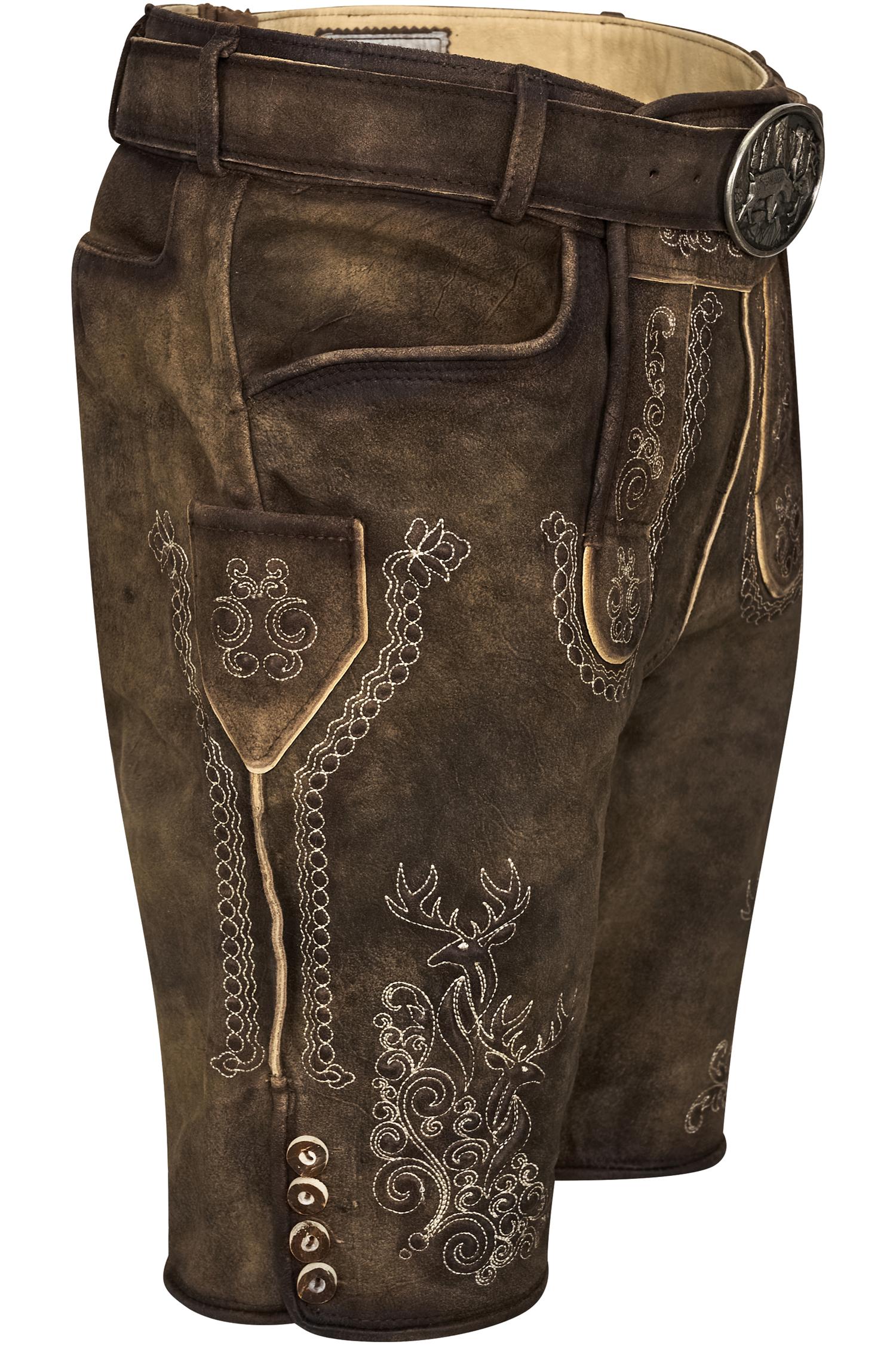 Graue Gamsbock Lederhose in Grau